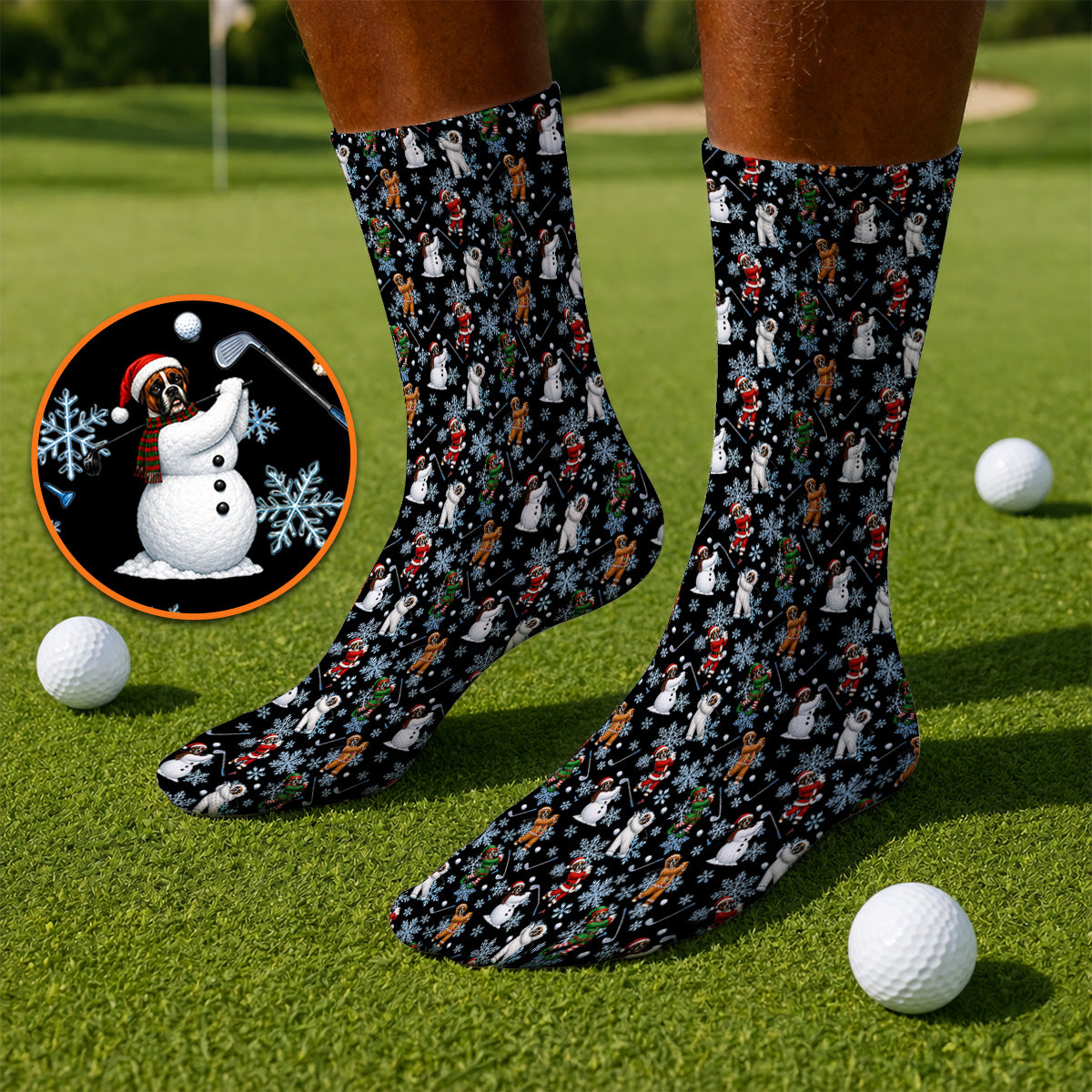 Boxer Christmas Pattern Golf Socks, Funny Holiday Boxer Golfer Sock, Christmas Golf Gift for Dog Lovers