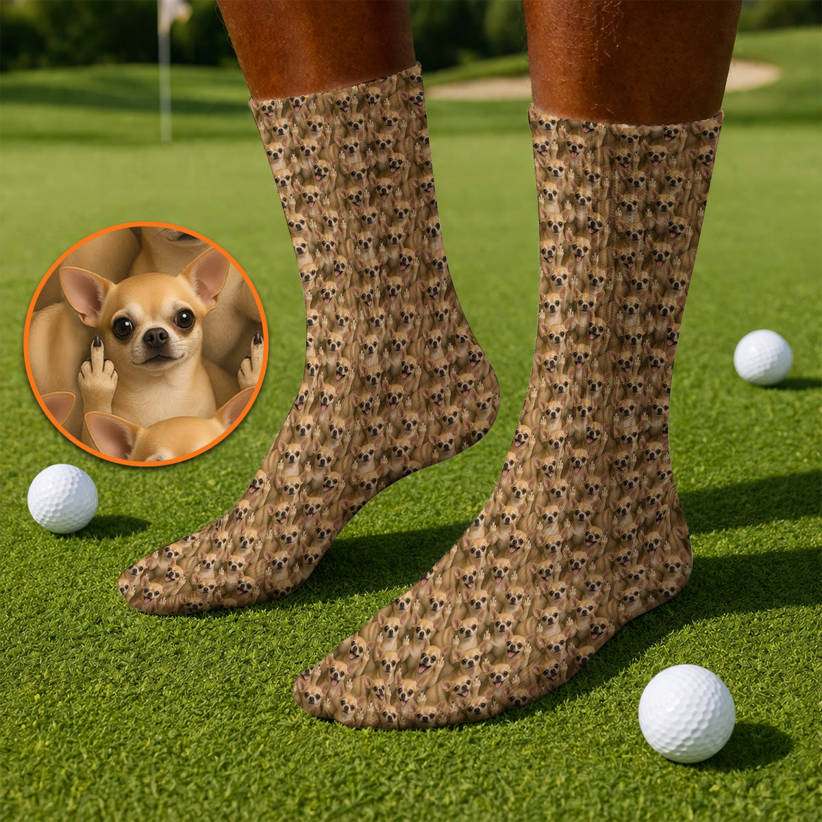 Chihuahua Middle Finger Golf Socks, Funny Chihuahua Pattern Golf Sock for Dog Lovers, Golf Gift For Golfer