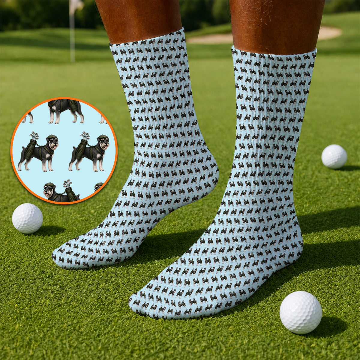 Miniature Schnauzer Golf Cart Sock, Funny Golf Schnauzer Pattern Golf Socks, Gift For Golf Lovers