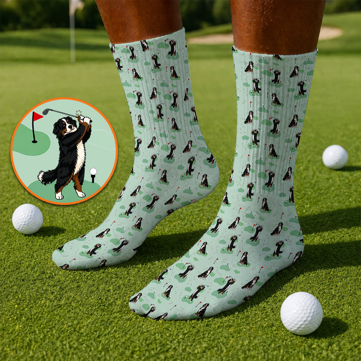 Bernese Mountain Pattern Golf Socks, Bernese Mountain Golf Sock Fot Golfer, Funny Dog Golf Gift