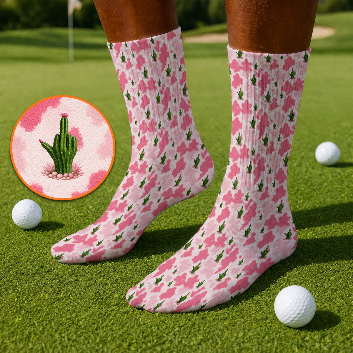 Funny Cowgirl Cactus Golf Socks, Pink Western Pattern Golf Sock, Cute Cowgirl Golf Gift For Golfers