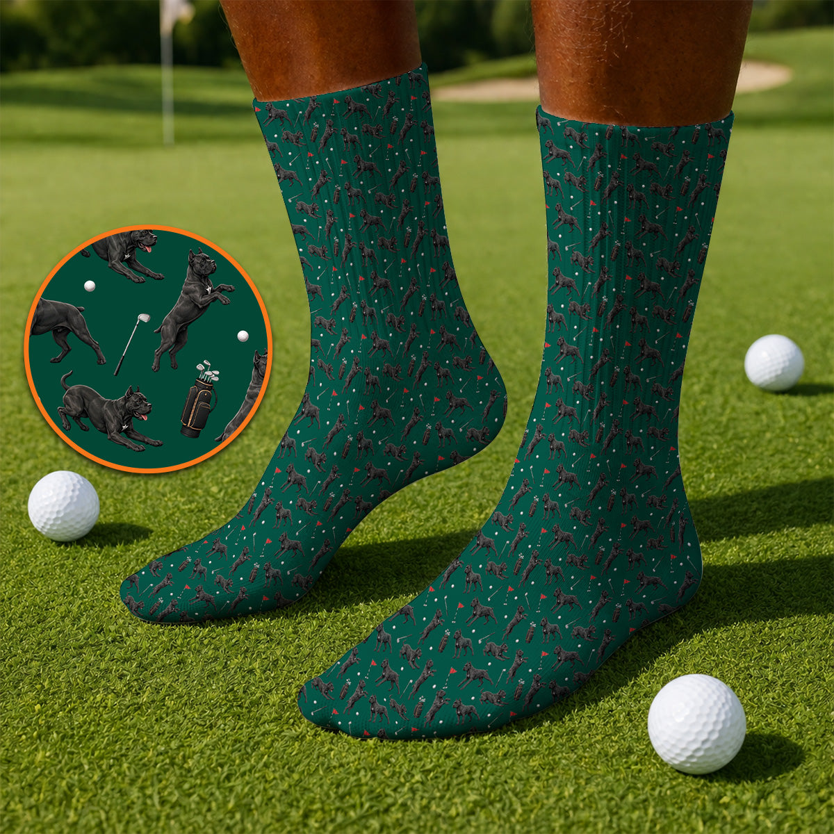 Crazy Cane Corso Pattern Golf Socks, Black Cane Corso Golf Sock for Dog Lovers, Golf Gift for Golfers
