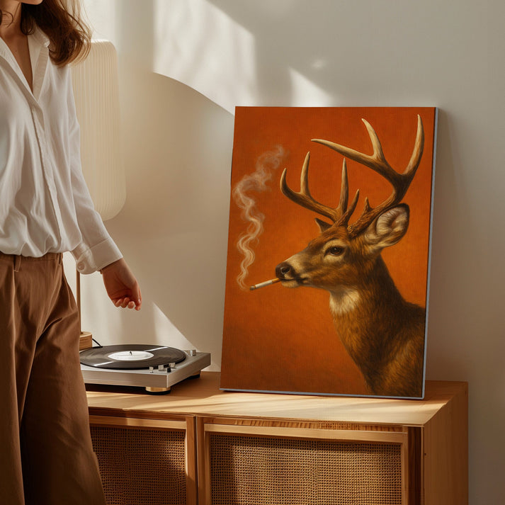 Rustic Deer Smoking Canvas, Perfect For Real Man Cave