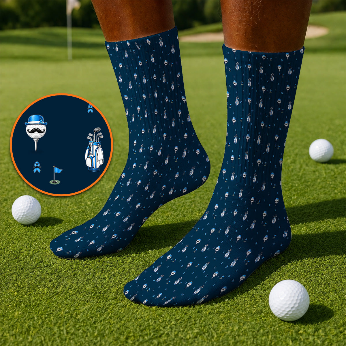 Blue Ribbon Golf Socks, Prostate Cancer Awareness Golf Sock, Golf Gift for Golfer