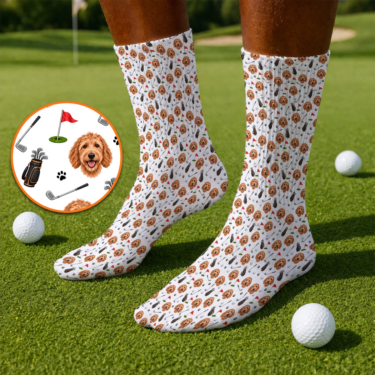 Goldendoodle Golf Socks, Crazy Doodle Dog Pattern Golf Sock, Golf Gift For Golfers