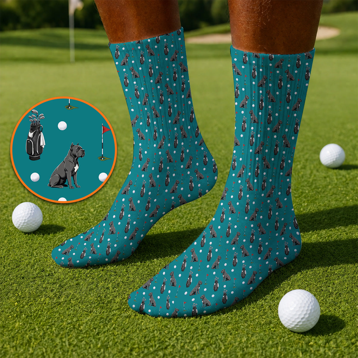 Funny Cane Corso Pattern Golf Socks, Black Cane Corso Golf Sock for Dog Lovers, Golf Gift for Golfers