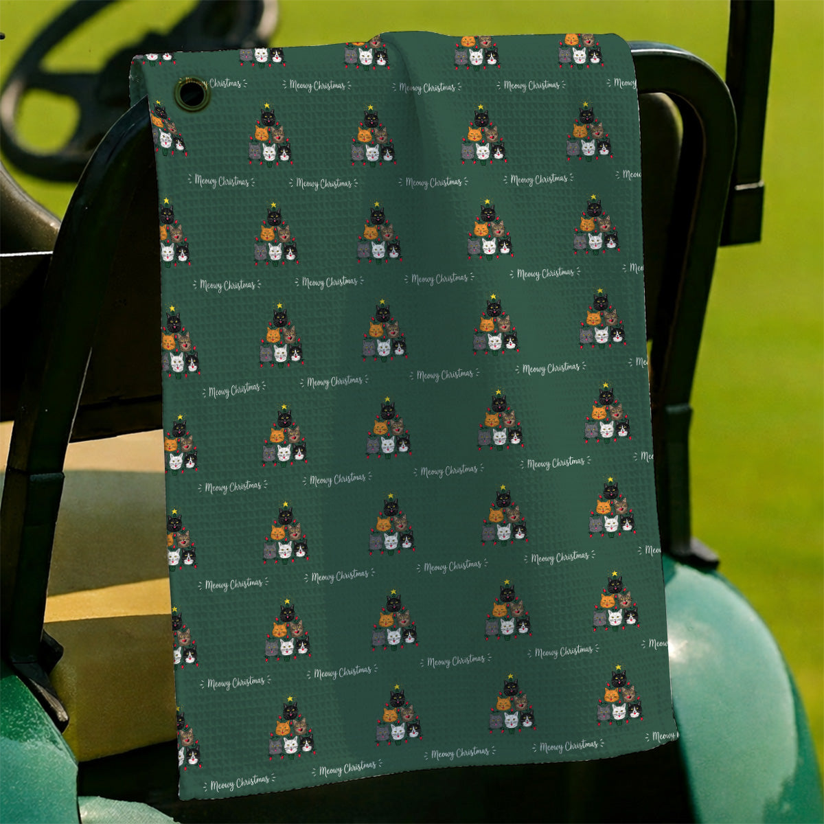 Meowy Christmas Cat Golf Towels, Festive Cat Christmas Pattern Golf Towel, Xmas Golf Gift For Cat Lovers