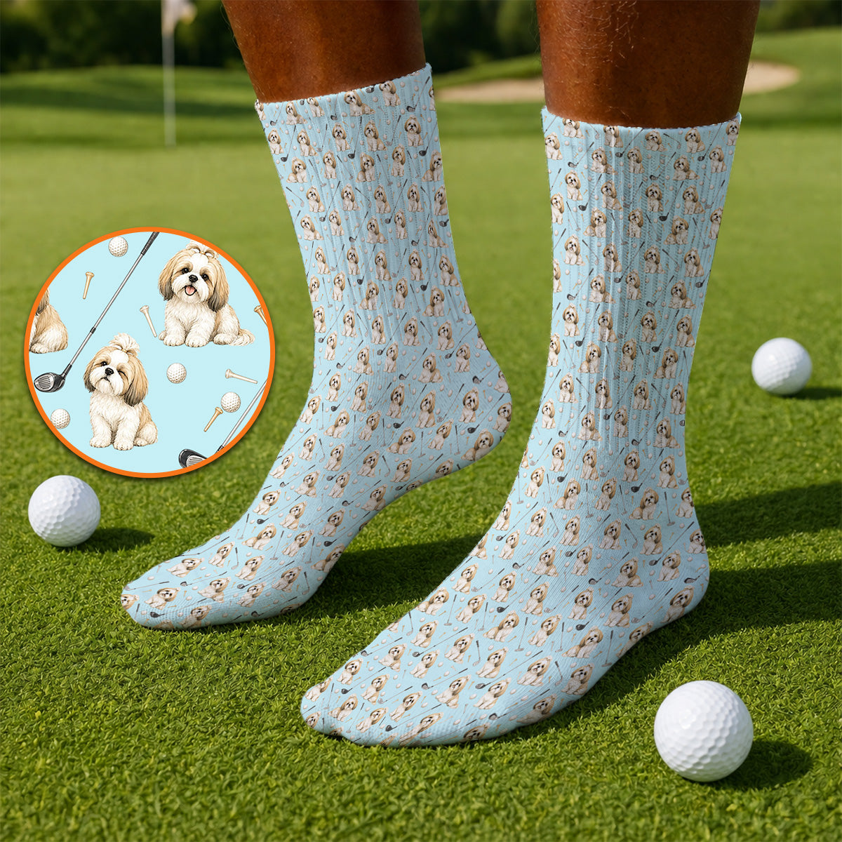 Shih Tzu Golf Socks, Cute Shih Tzu Pattern Golf Sock, Crazy Golf Gift For Golfer