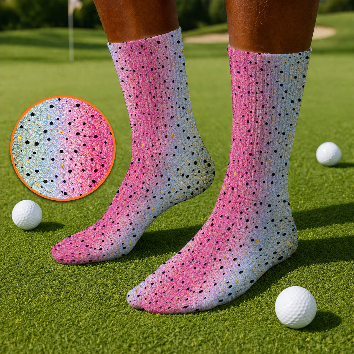 Crazy Rainbow Trout Skin Pattern Golf Socks, Pink Blue Fish Scale Golf Sock, Golf Gift For Golfers