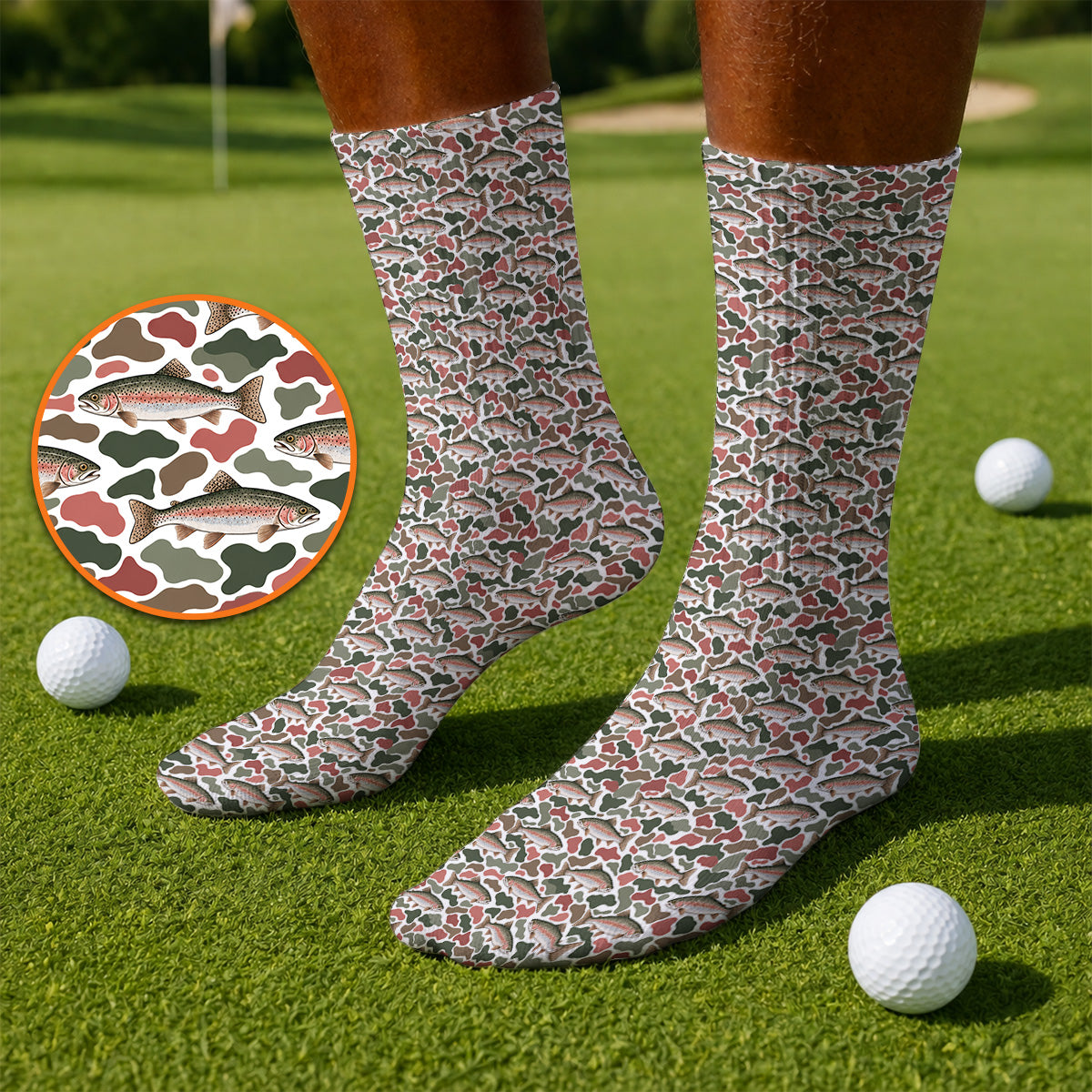 Rainbow Trout Camo Golf Socks, Trout Fishing Camouflage Pattern Golf Sock, Crazy Golf Gift For Golfer