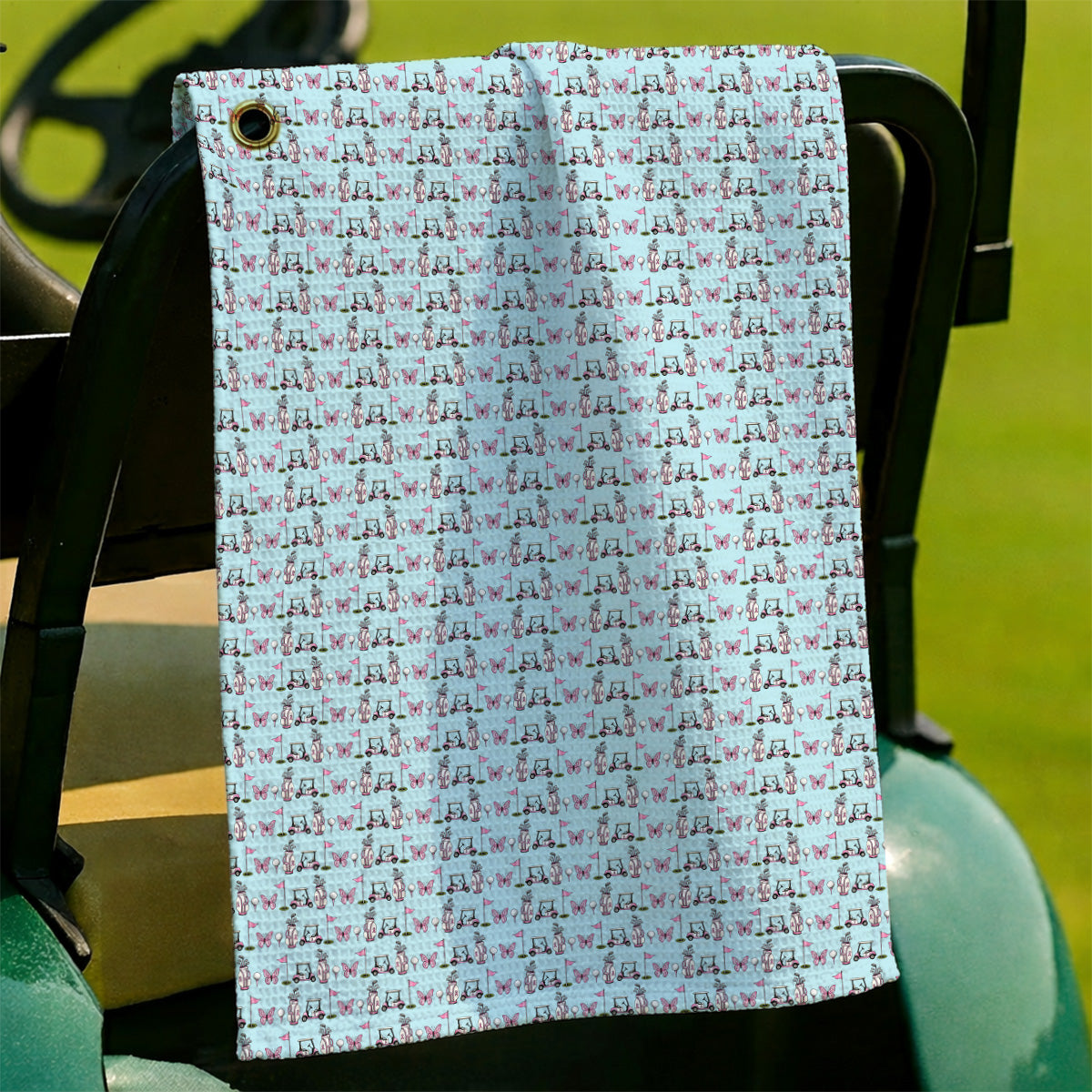 Pink Ribbon Fairway Golf Towels, Breast Cancer Support Golf Cart & Butterfly Pattern Towel, Awareness Gift for Golfers