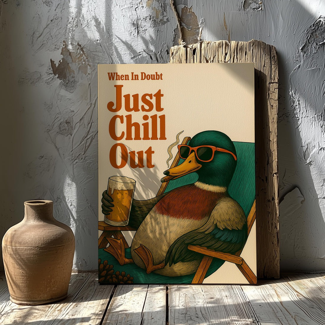 Just Chill Out Mallard Duck Canvas, Funny Hunting Cabin Wall Art Gift For Hunter, Gift For Man Cave