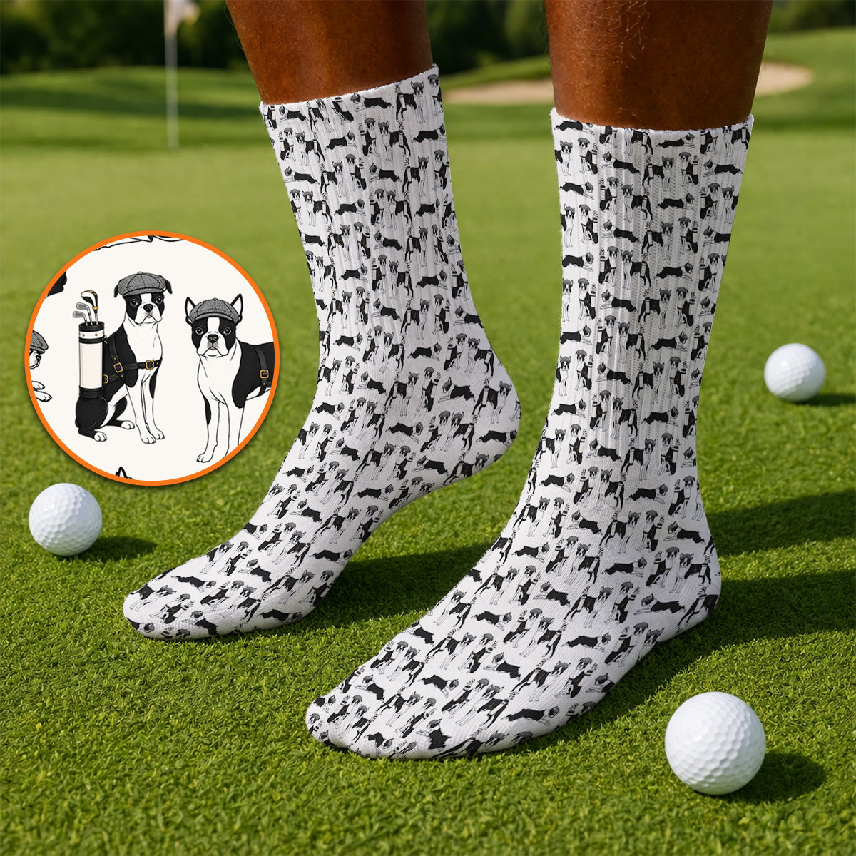 Boston Terrier Pattern Golf Socks, Boston Terrier Golf Sock, Funny Golf Gift For Golfer