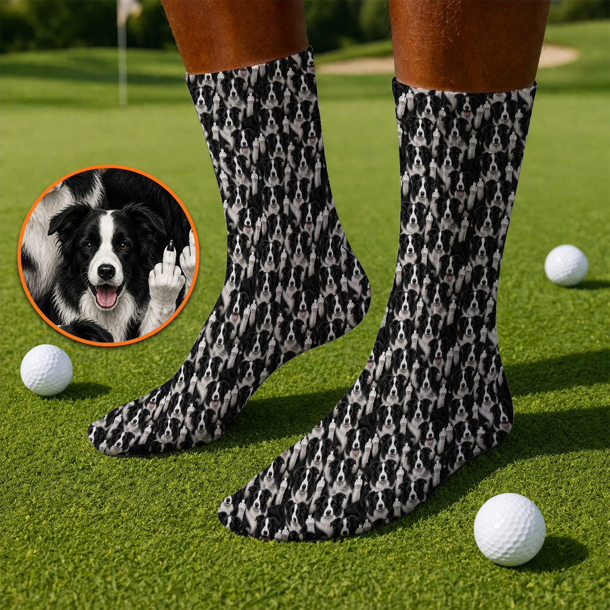 Crayzy Border Collie Golf Socks, Border Collie Pattern Golf Sock for Golfer, Dog Lovers Golf Gift