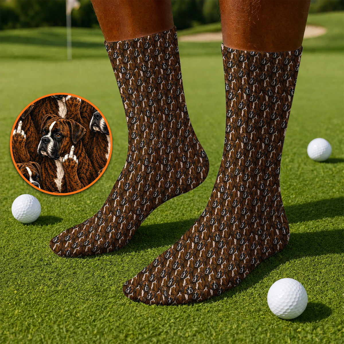 Boxer Middle Finger Golf Socks, Funny Boxer Pattern Golf Sock for Golfer, Golf Gift for Dog Lovers