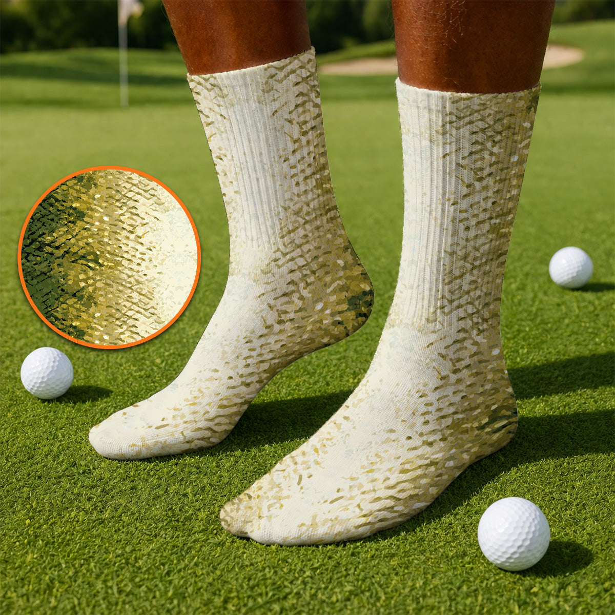 Bass Fishing Pattern Golf Socks, Golden Green Bass Fish Scale Golf Sock, Golf Gift For Fishers