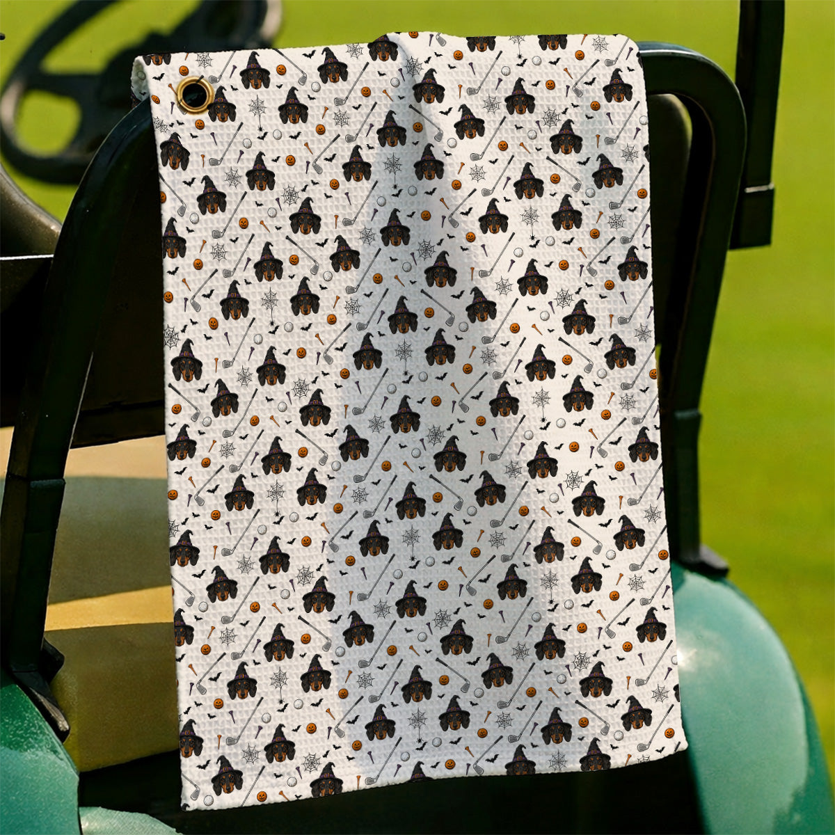 Witch Dachshund Golf Towel, Halloween Wiener Dog Pattern Golf Towels, Golf Gift for Golfer