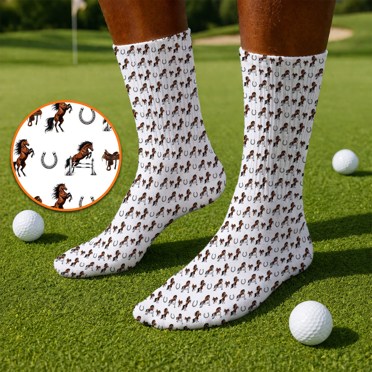 Funny Horse Golf Pattern Socks, American Quarter Horse Golf Socks, Western Horse Gift for Golfers