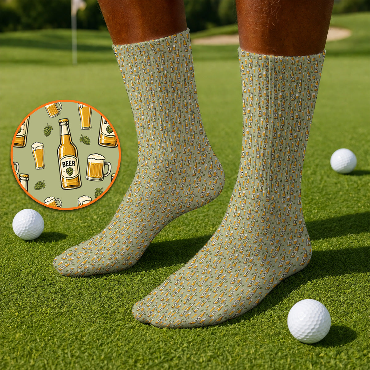 Beer Pattern Golf Sock, Funny Beer Golf Socks, Golf Gift For Beer Lovers