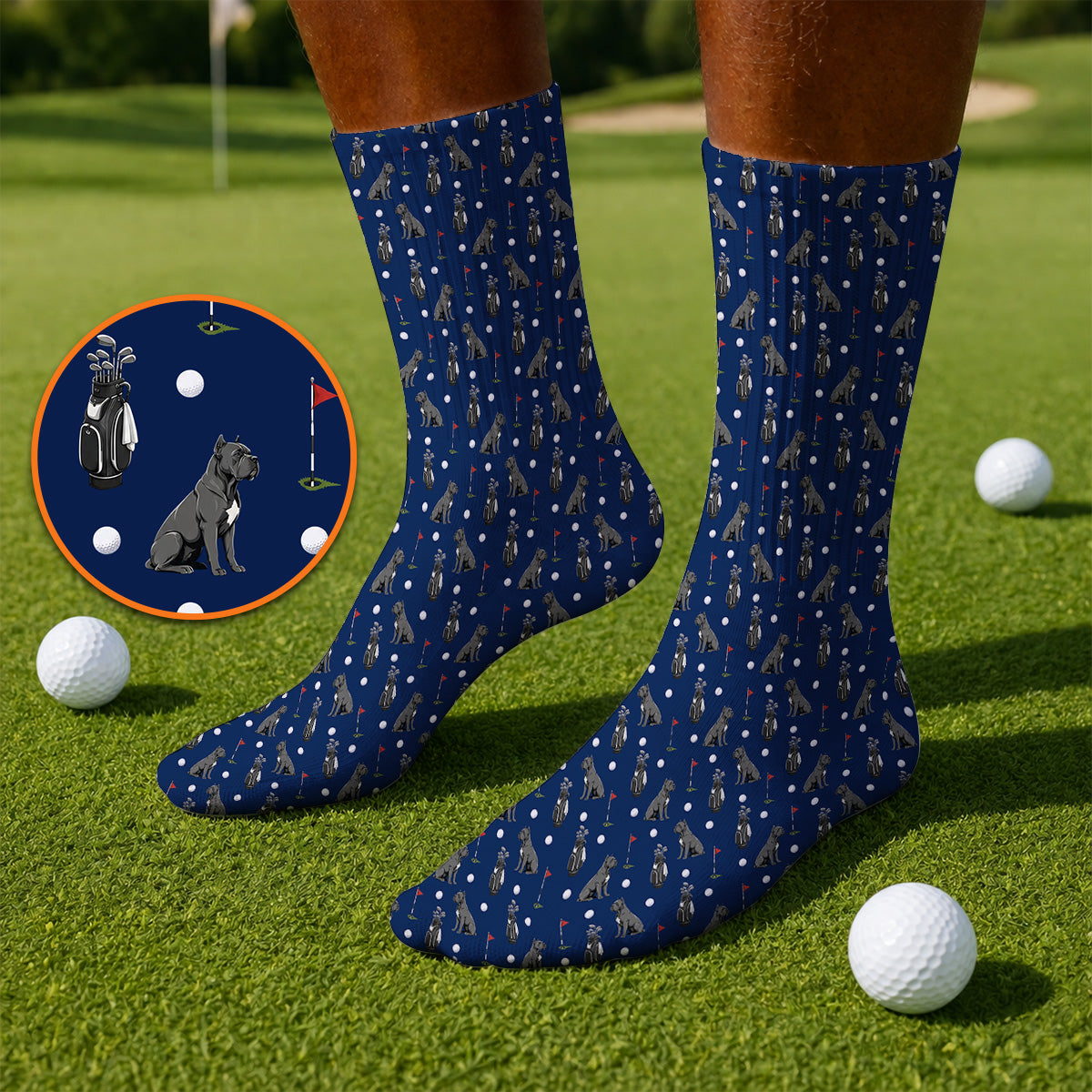 Funny Cane Corso Pattern Golf Socks, Black Cane Corso Golf Sock for Dog Lovers, Golf Gift for Golfers