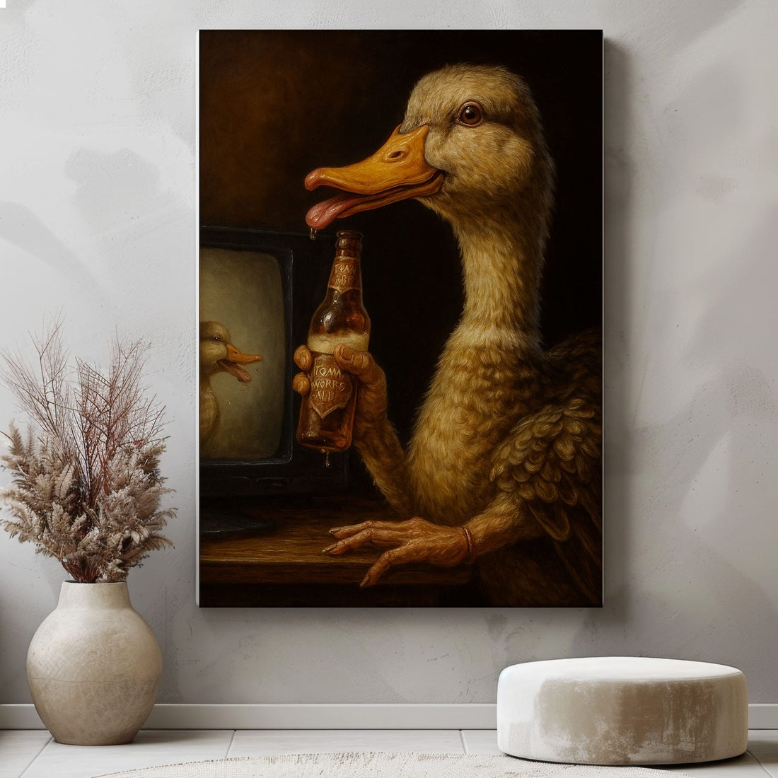 Funny Duck Beer Canvas, Rustic Cabin Bar Wall Art For Man Cave, Gift For Hunters