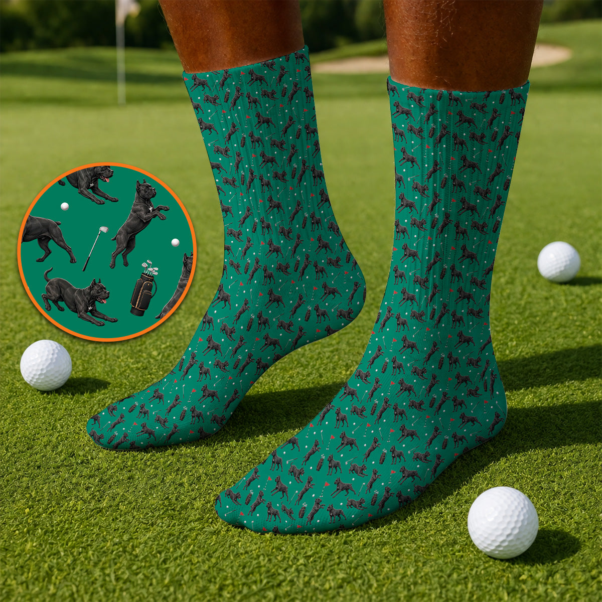 Crazy Cane Corso Pattern Golf Socks, Black Cane Corso Golf Sock for Dog Lovers, Golf Gift for Golfers