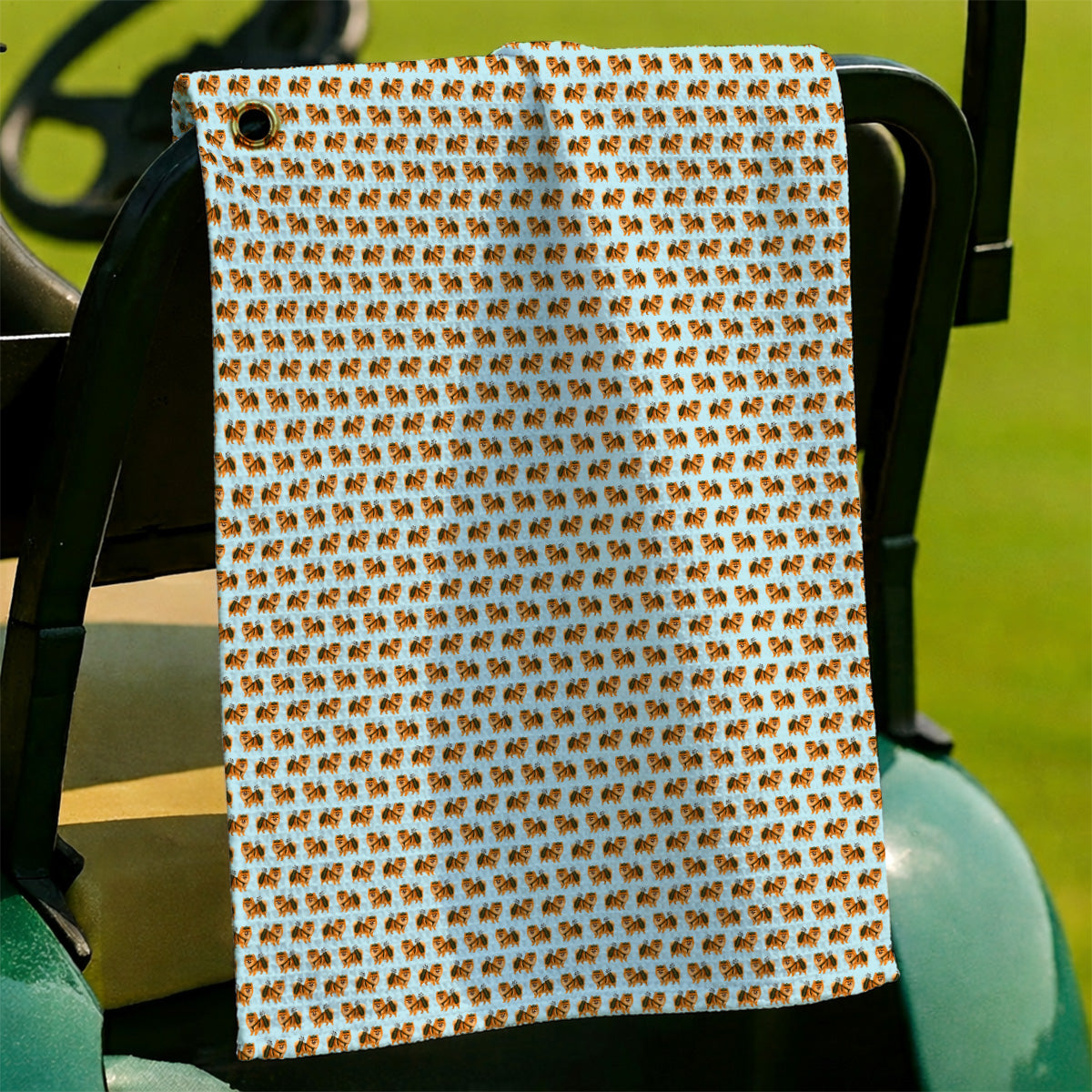 Golden Pomeranian Pattern Golf Towel, Cute Pomeranian Dog Golf Towels, Funny Golf Gift For Golfer