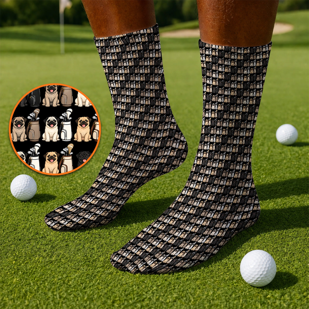 Funny Pug Golf Socks, Pug Pattern Golf Sock For Dog Lovers, Golf Gift For Golfers