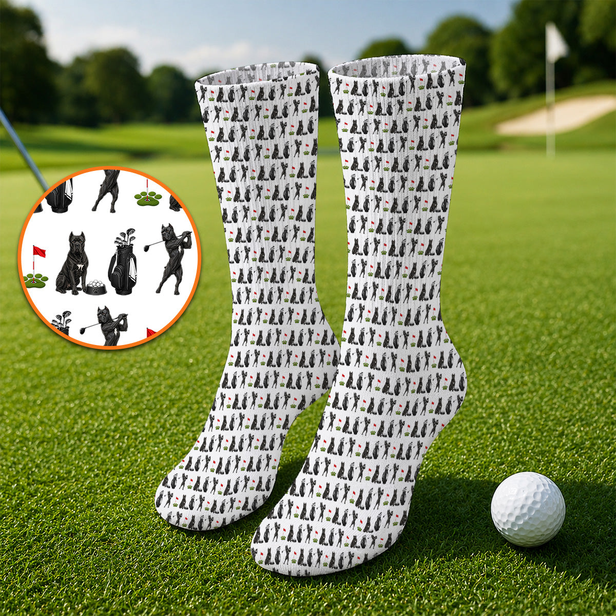 Cane Corso Golf Socks, Black Cane Corso Golf Pattern Sock for Dog Lovers, Funny Golf Gift for Golfers