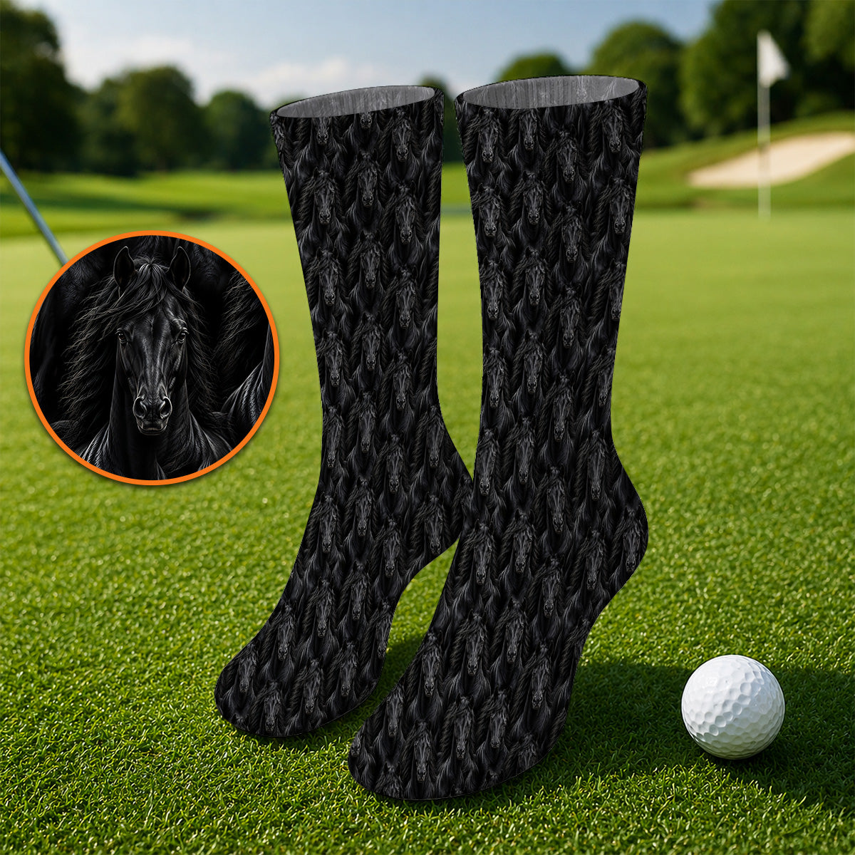 Black Horse Golf Pattern Sock, American Quarter Horse Golf Socks, Western Horse Gift for Golfers