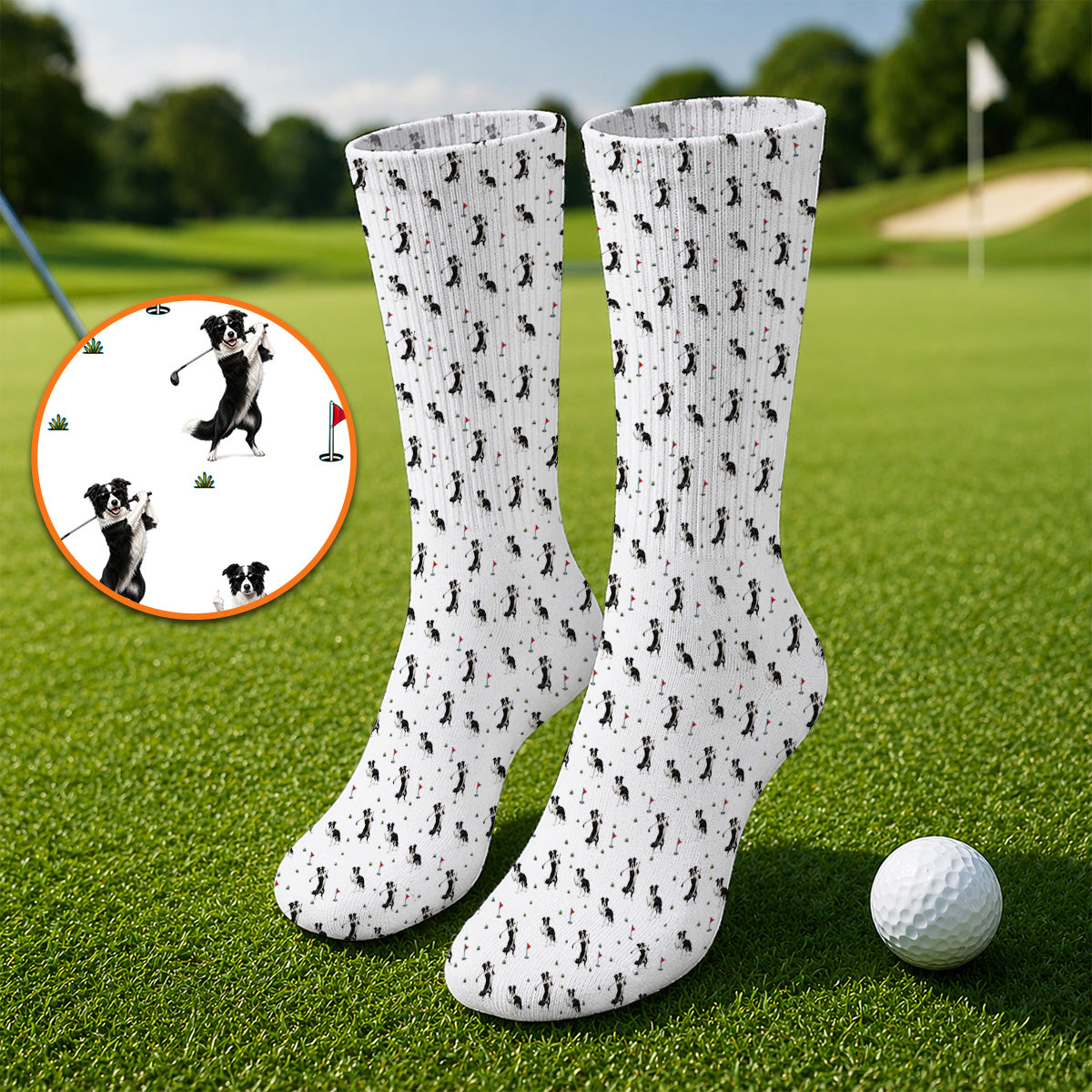 Border Collie Golf Socks, Border Collie Pattern Golf Sock For Golfer, Funny Golf Gift For Dog Lover