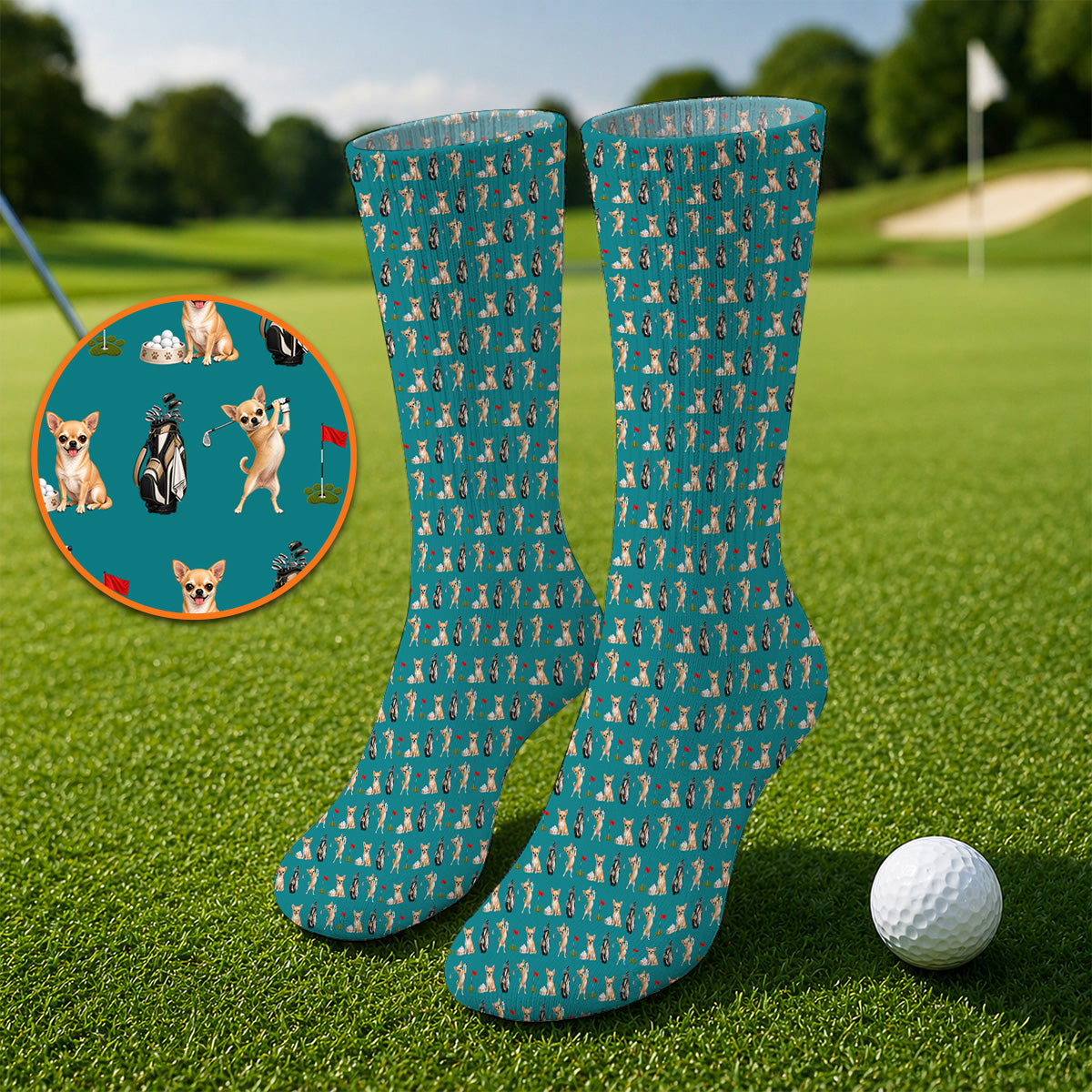 Chihuahua Golf Socks, Cute Chihuahua Golf Pattern Sock for Dog Lovers, Funny Golf Gift For Golfer
