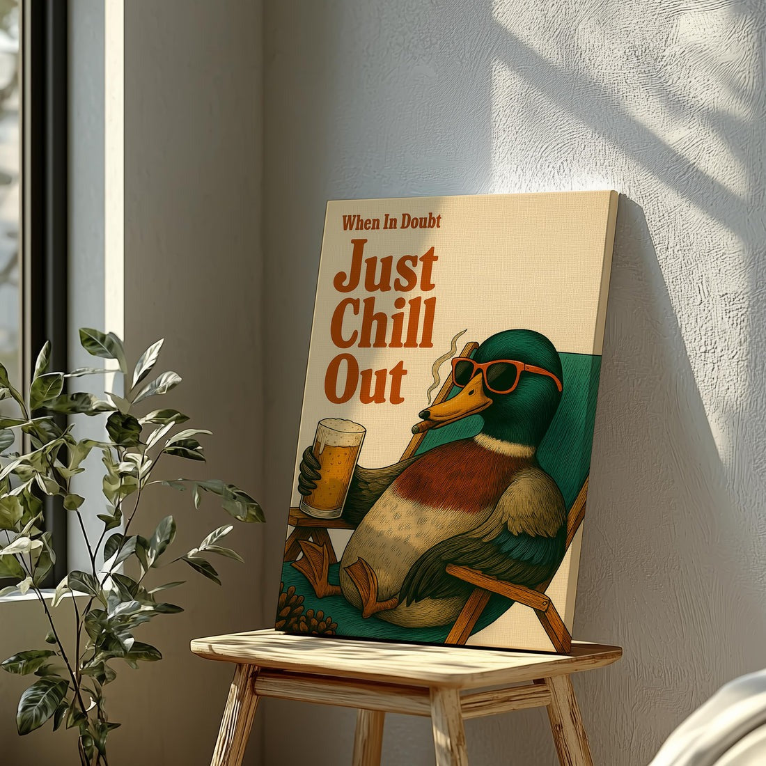 Just Chill Out Mallard Duck Canvas, Funny Hunting Cabin Wall Art Gift For Hunter, Gift For Man Cave
