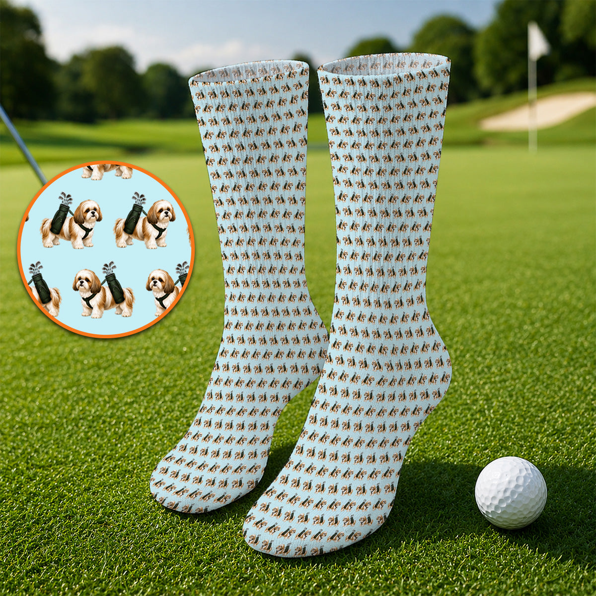 Shih Tzu Golf Sock, Cute Shih Tzu Pattern Golf Socks, Golf Gift For Golfer