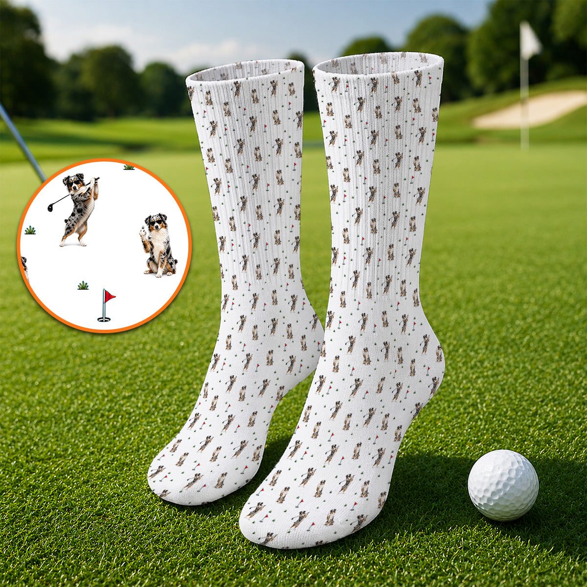 Australian Shepherd Golf Socks, Blue Merle Aussie Pattern Golf Sock, Golf Gift For Golfer