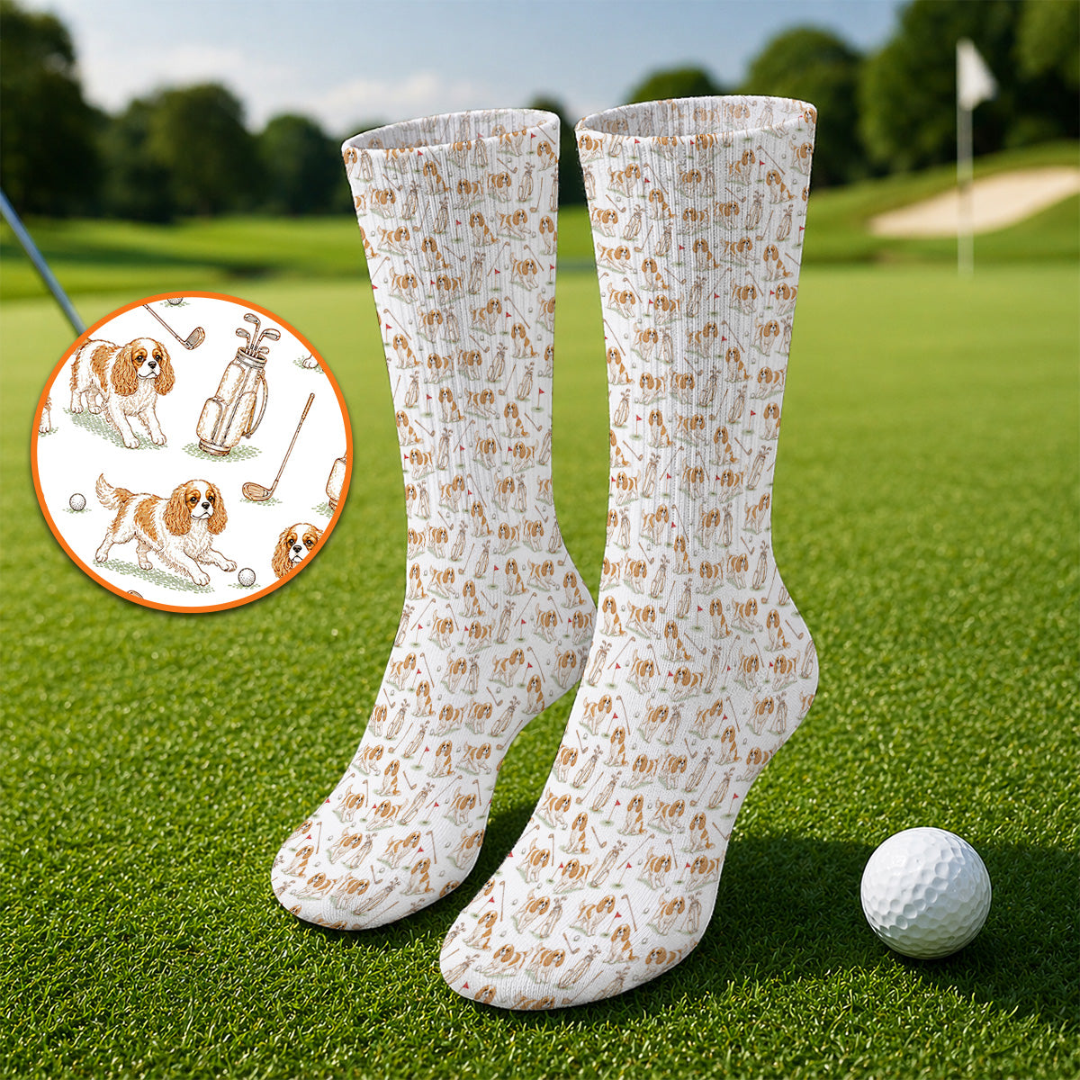 Crazy Cavalier King Charles Spaniel Golf Sock, Funny Cavalier Golf Socks, Golf Gift For Golfer
