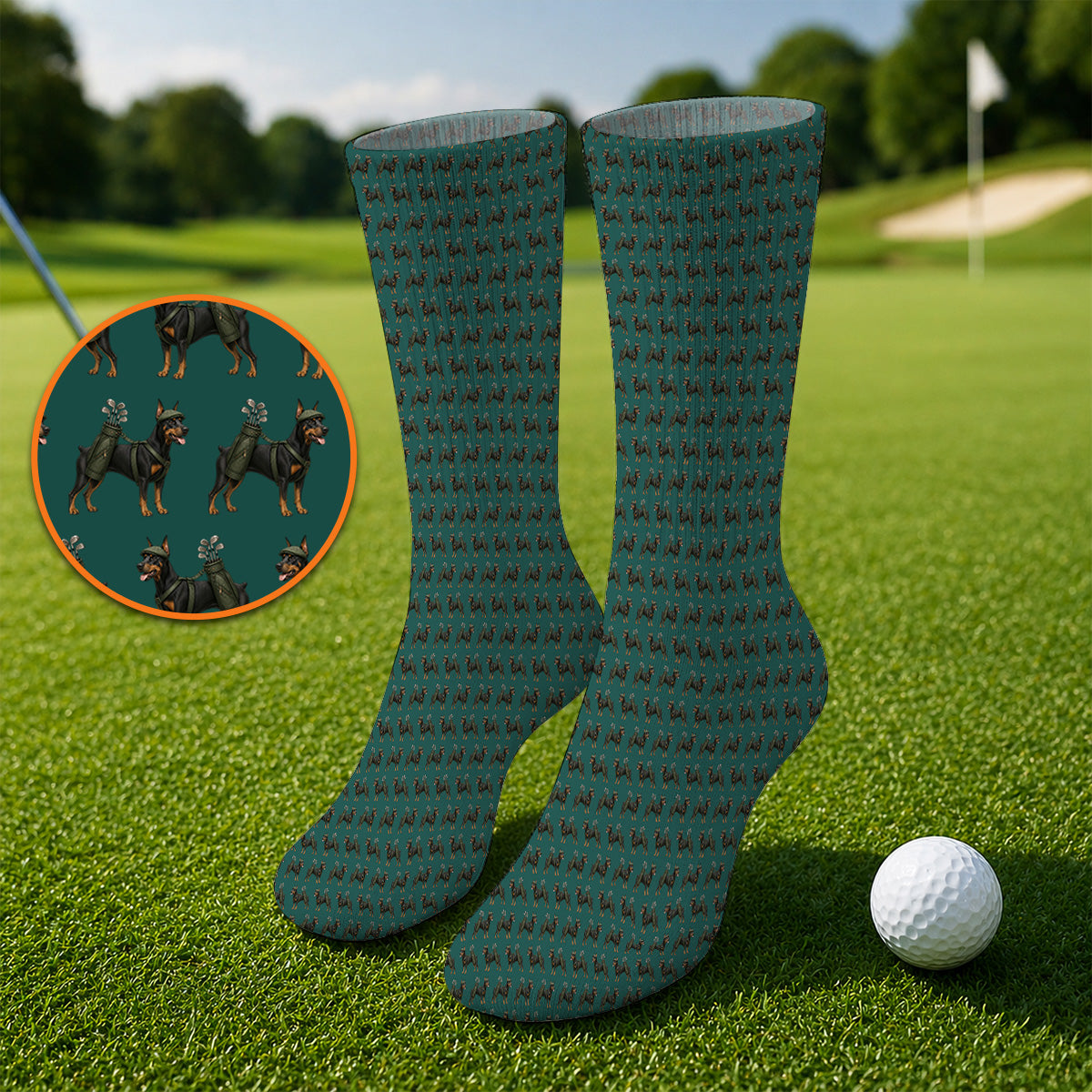 Doberman Golf Socks, Crazy Doberman Pattern Golf Sock, Dog Lover Golf Gift