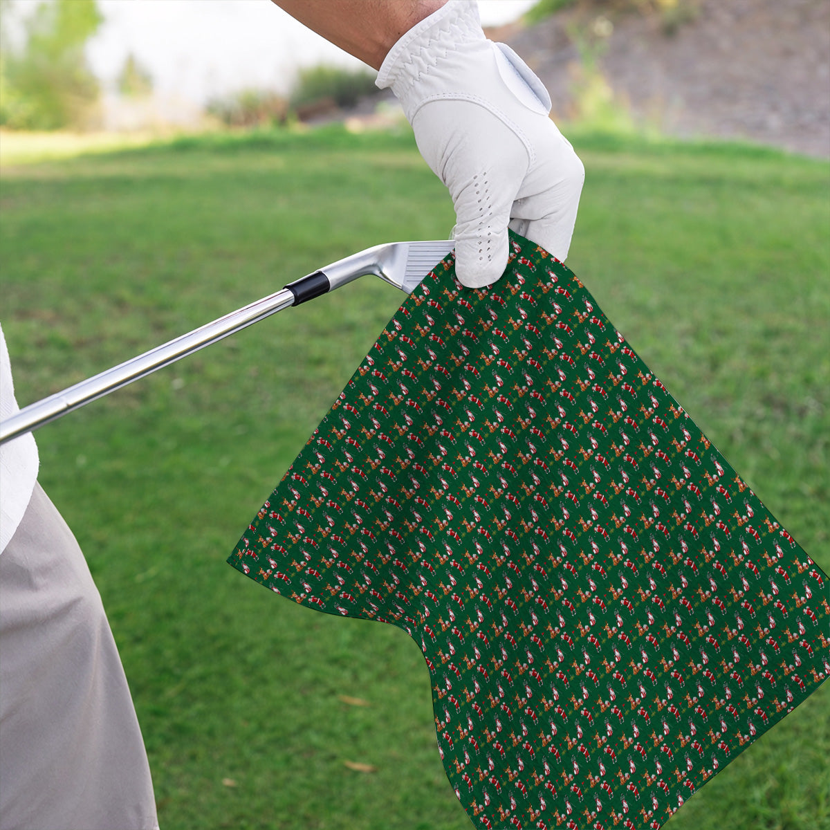 Christmas Golf Pattern Towels, Santa Reindeer Golf Towel, Xmas Gift For Golfers