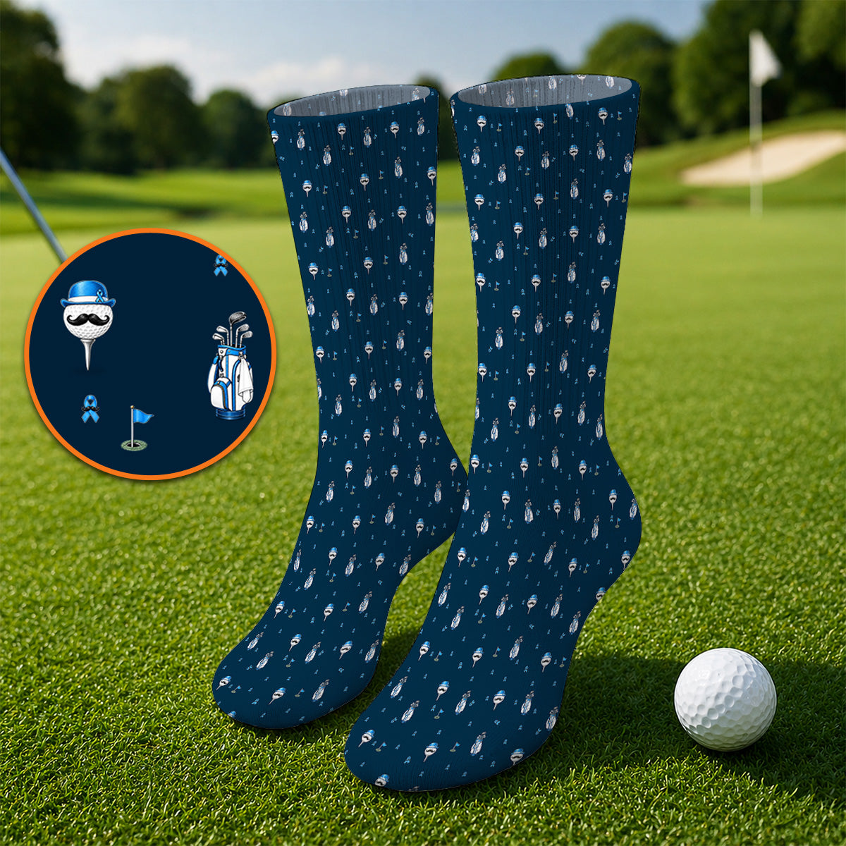 Blue Ribbon Golf Socks, Prostate Cancer Awareness Golf Sock, Golf Gift for Golfer