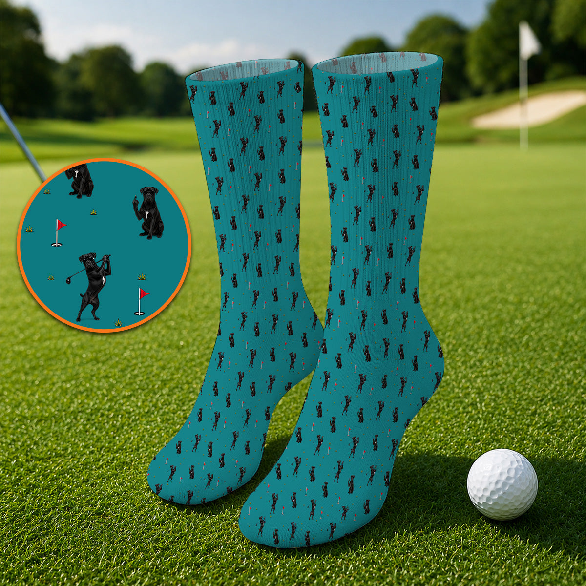 Cane Corso Middle Finger Golf Socks, Black Cane Corso Golf Pattern Sock for Dog Lovers, Funny Golf Gift for Golfers
