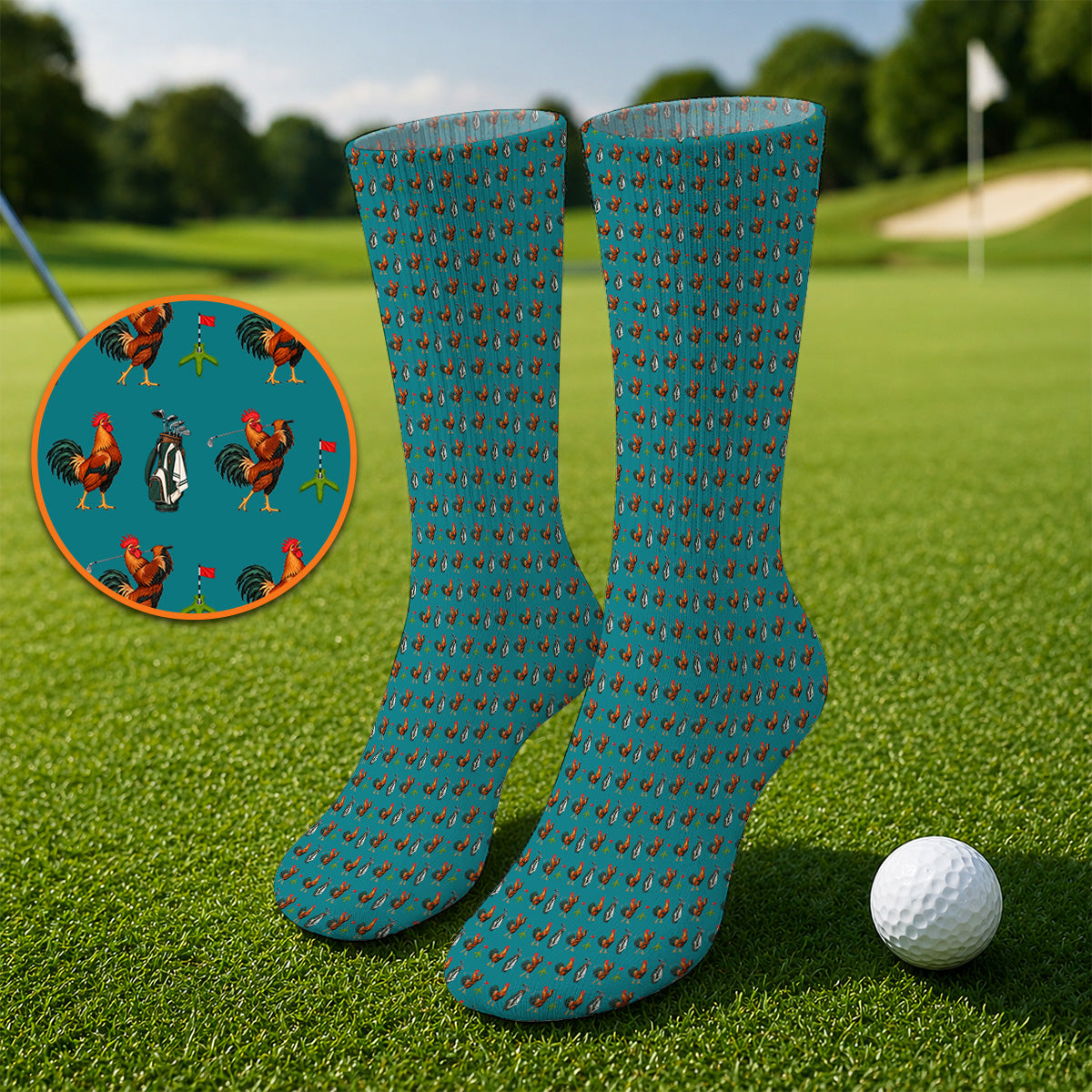Funny Rooster Golf Socks, Rooster Pattern Golf Sock For Chicken Lovers, Golf Gift For Golfers