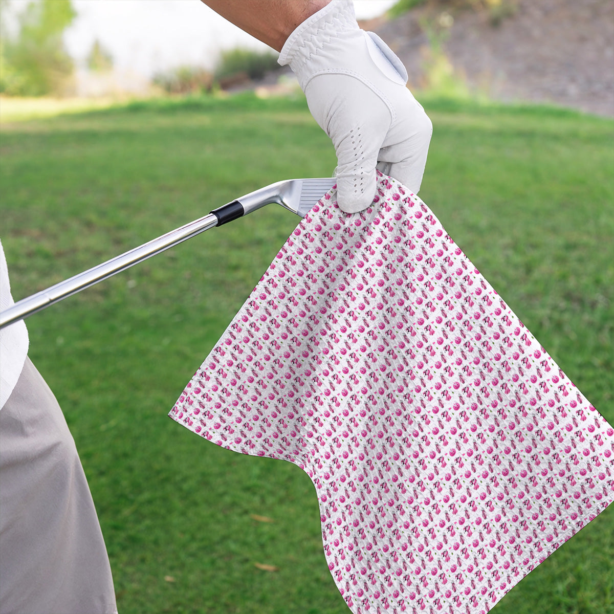 Pink Pumpkin Swing Breast Cancer Awareness Golf Towel, Halloween Golf & Pink Ribbon Pattern Towels, October Golf Gift For Golfer