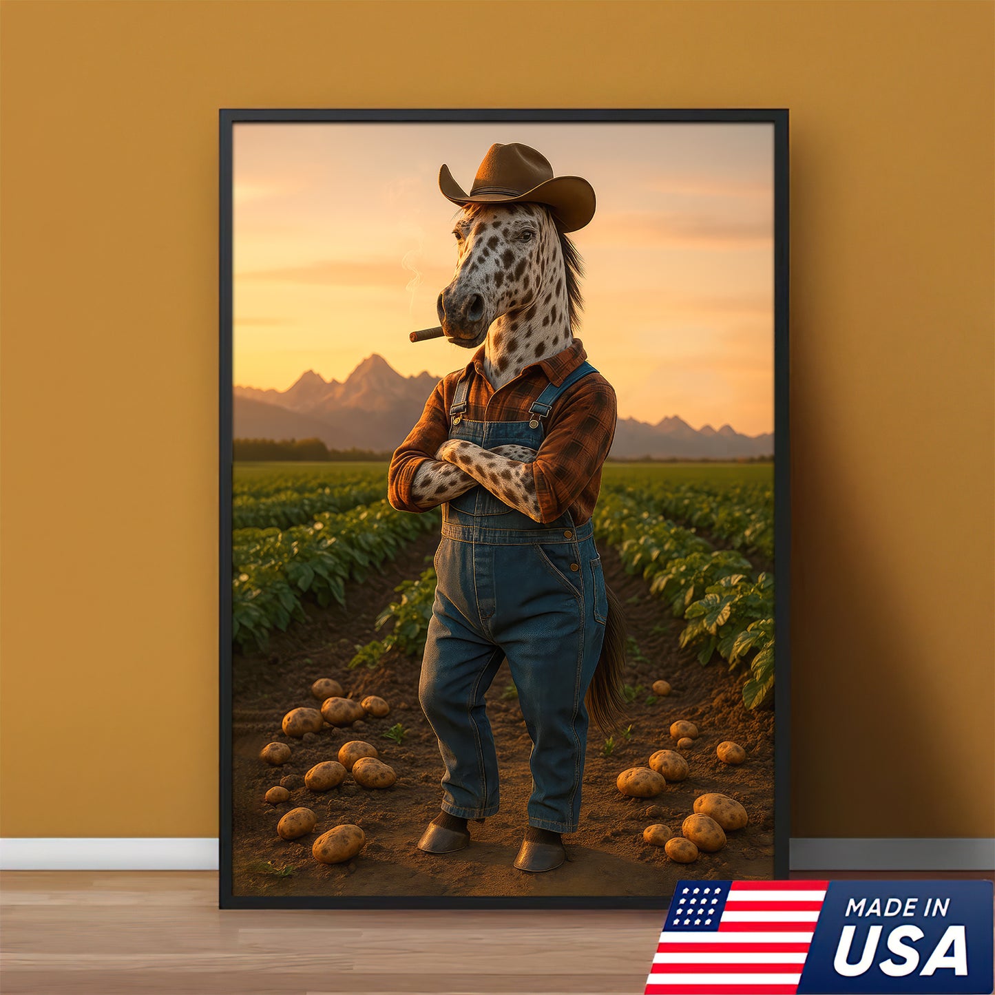 Cowboy Appaloosa Horse Farmer Print, Idaho Canvas Wall Art, Mountain West Wilderness Decor For Man Cave Walls