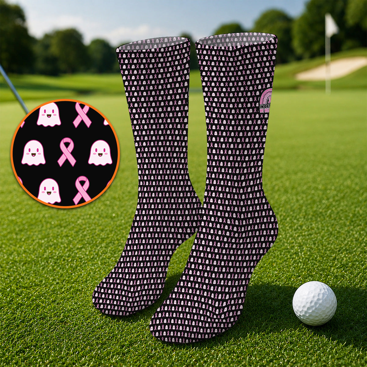 Breast Cancer Awareness Golf Socks, In October We Wear Pink Pattern Golf Sock, Pink Ribbon Golf Gift for Breast Cancer Support
