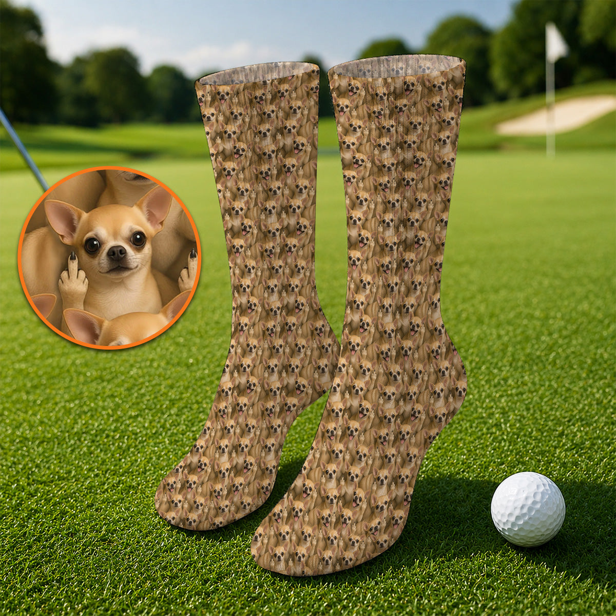 Chihuahua Middle Finger Golf Socks, Funny Chihuahua Pattern Golf Sock for Dog Lovers, Golf Gift For Golfer