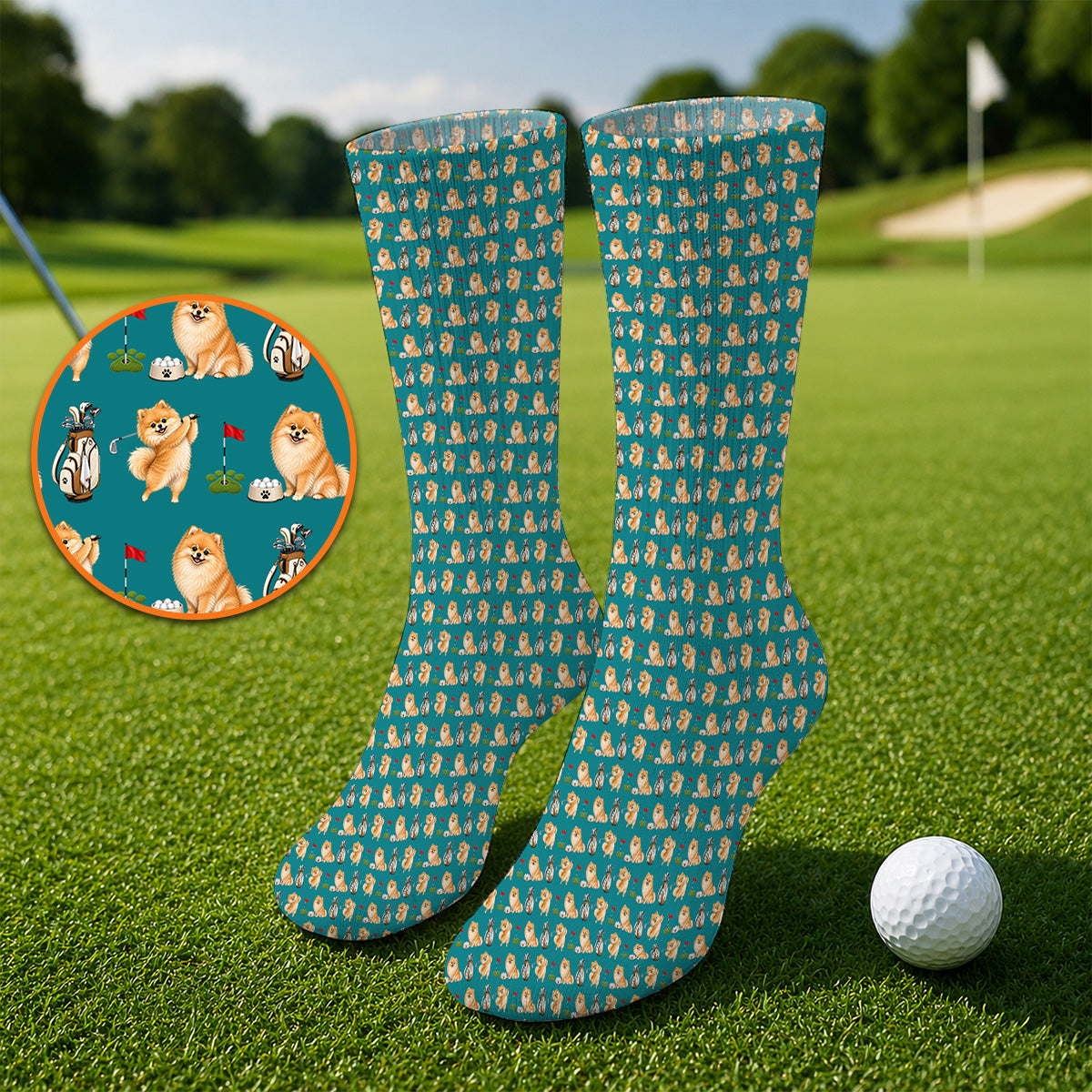 Pomeranian Pattern Golf Socks, Pomeranian Dog Golf Sock, Golf Gift For Golfer
