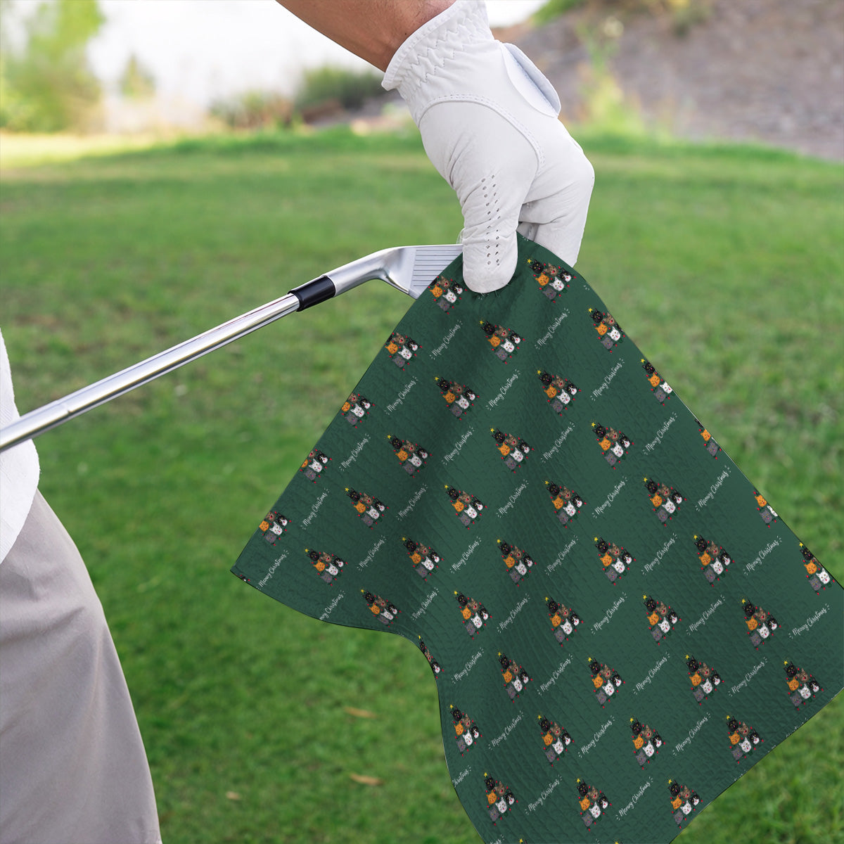 Meowy Christmas Cat Golf Towels, Festive Cat Christmas Pattern Golf Towel, Xmas Golf Gift For Cat Lovers