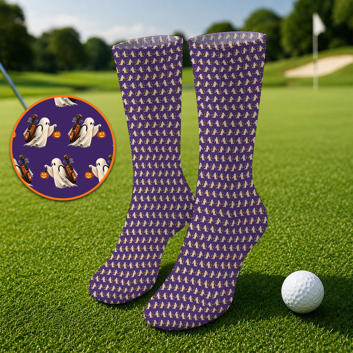 Halloween Golf Socks, Ghost Pattern Golf Sock, Spooky Golf Gift for Golf Lovers