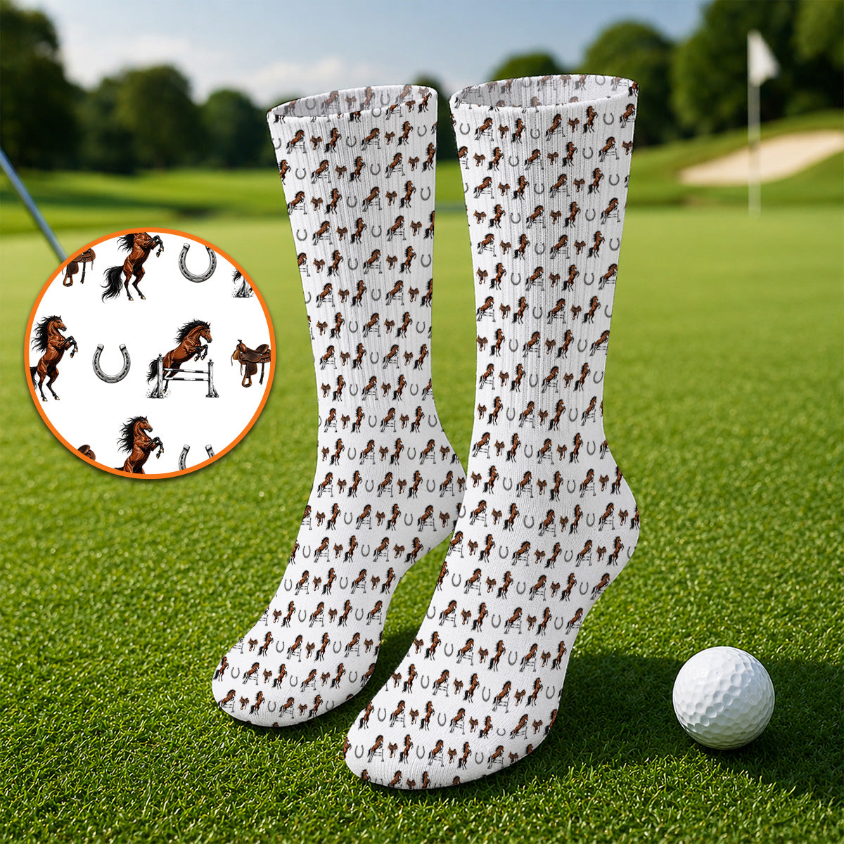 Funny Horse Golf Pattern Socks, American Quarter Horse Golf Socks, Western Horse Gift for Golfers
