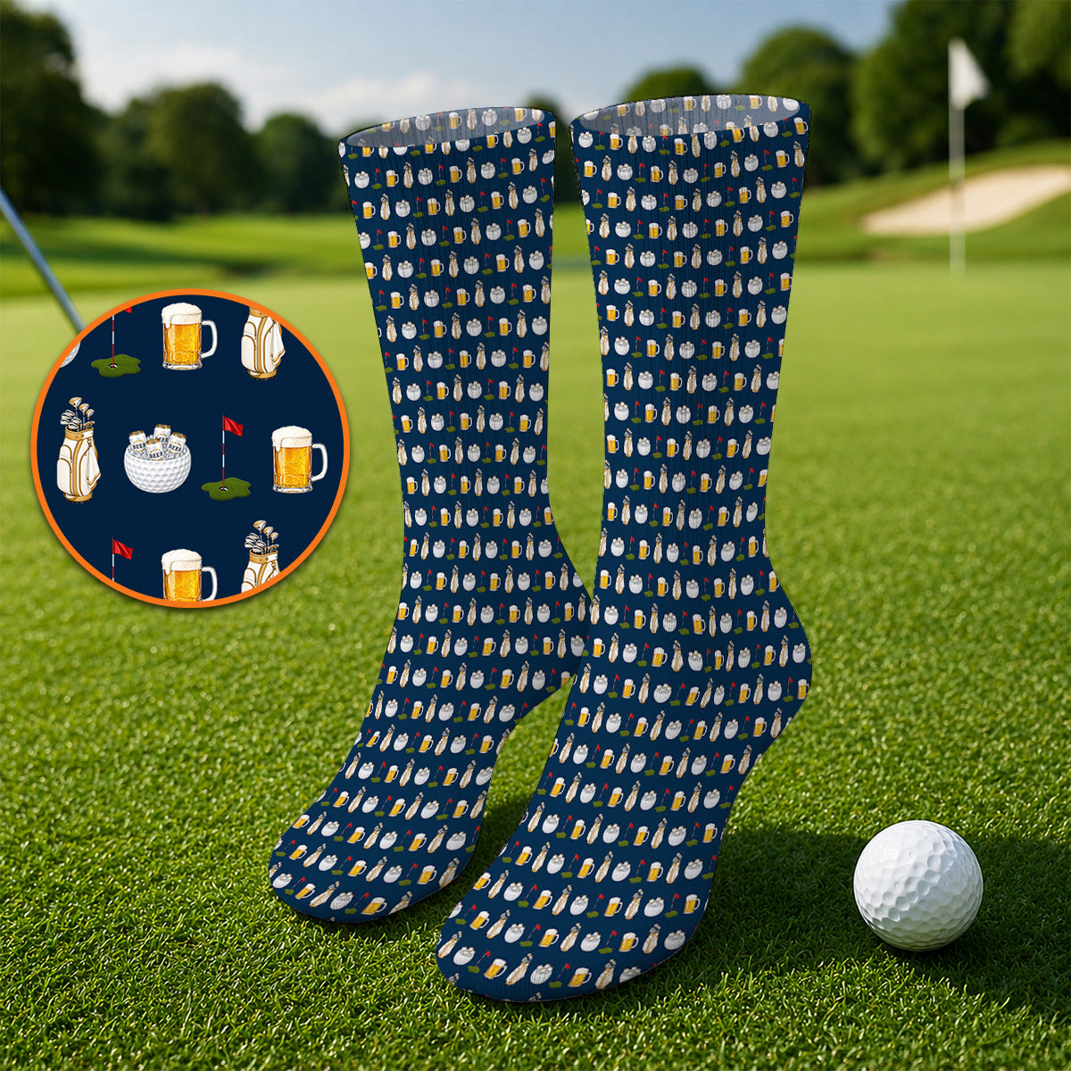 Crazy Beer Pattern Golf Sock, Beers Golf Socks, Golf Gift For Golfer